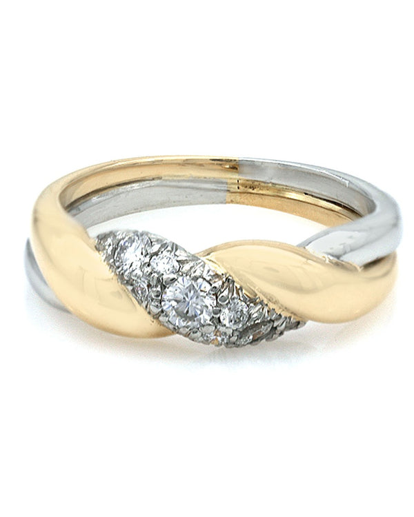 Pave Diamond Twist Band in Platinum and Yellow Gold