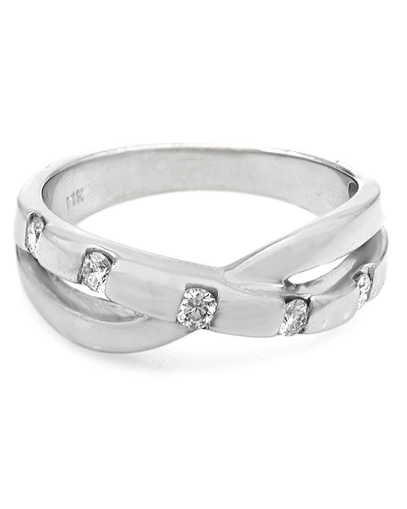 Diamond Crossover Ring in White Gold