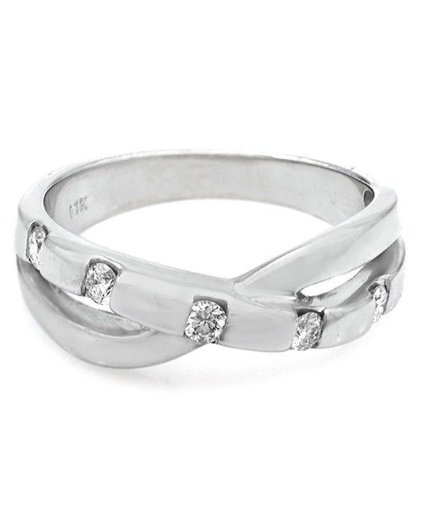 Diamond Crossover Ring in White Gold