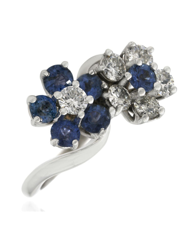 Sapphire and Diamond Double Flower Ring