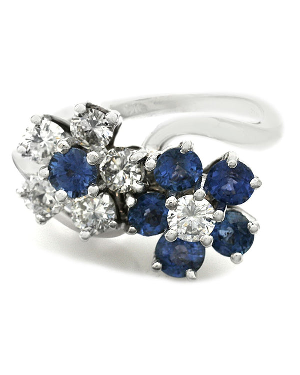 Sapphire and Diamond Double Flower Ring