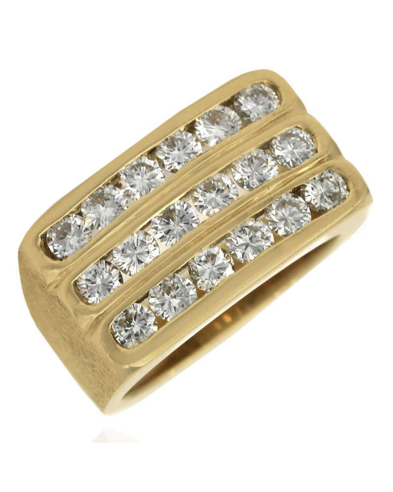 3 Row Diamond Ring in Yellow Gold