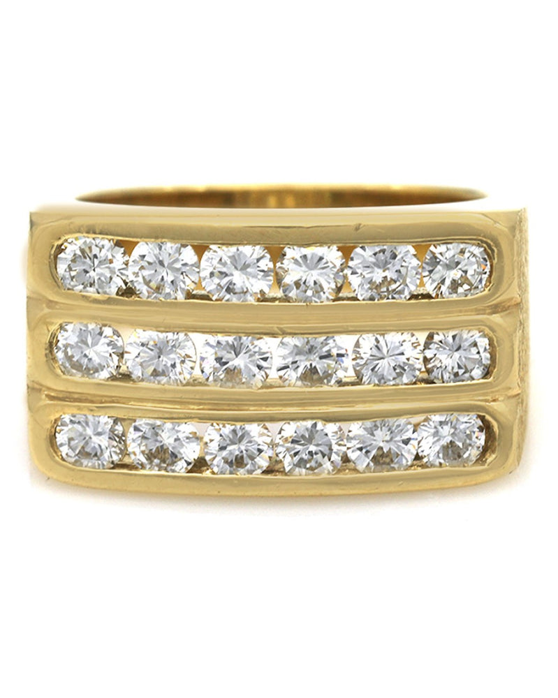 3 Row Diamond Ring in Yellow Gold