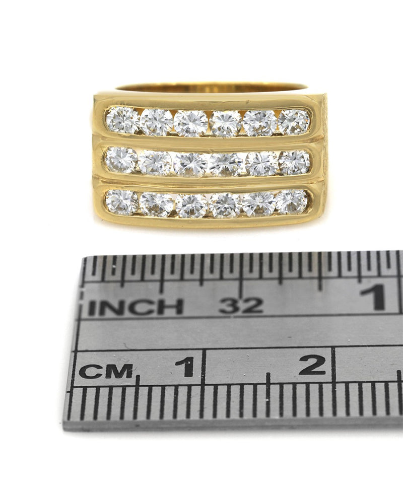 3 Row Diamond Ring in Yellow Gold