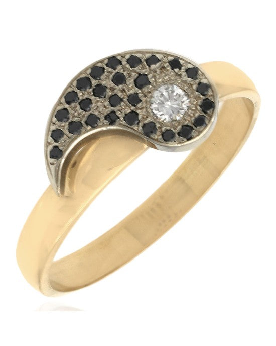 Black and White Diamond Yin Ring