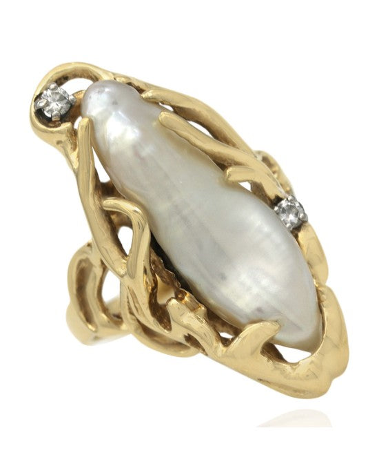 Baroque Pearl and Diamond Accent Free Form Ring