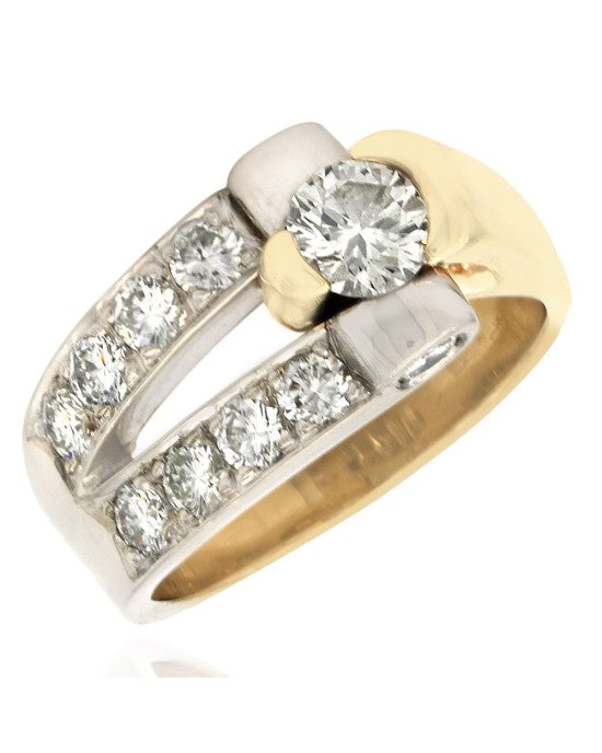 Diamond Fashion Ring in White and Yellow Gold