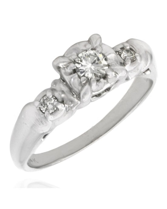 3 Stone Diamond Engagement Ring in White Gold