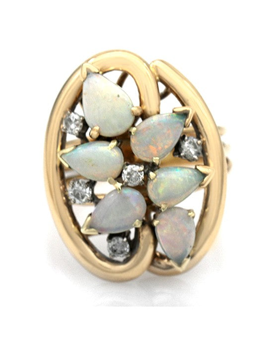 White Opal and Diamond Fashion Ring in Yellow Gold