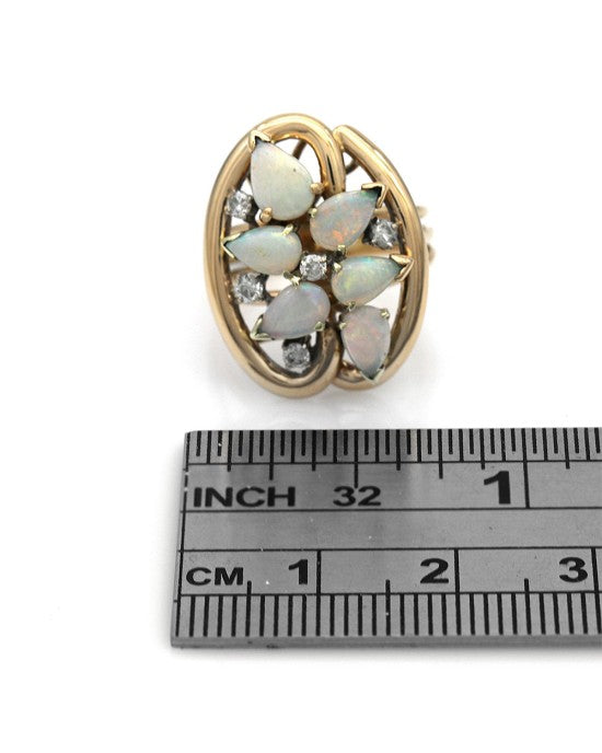 White Opal and Diamond Fashion Ring in Yellow Gold