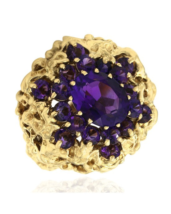 Amethyst Halo Free Form Ring in Gold