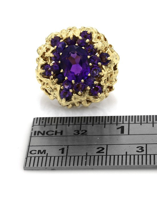 Amethyst Halo Free Form Ring in Gold