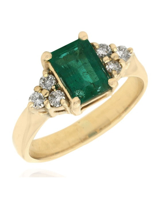 Emerald Cut Emerald and Diamond Ring