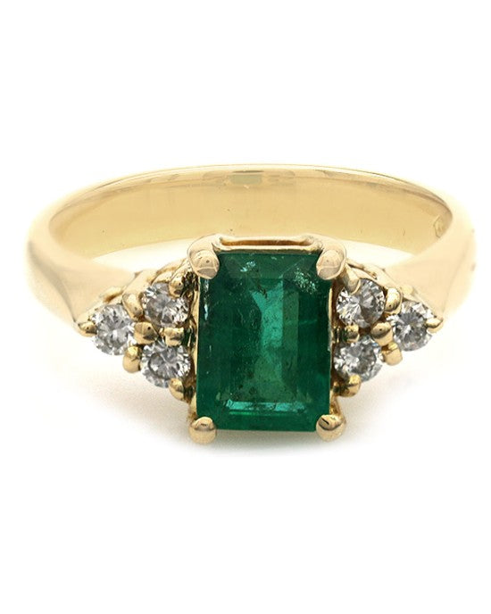 Emerald Cut Emerald and Diamond Ring