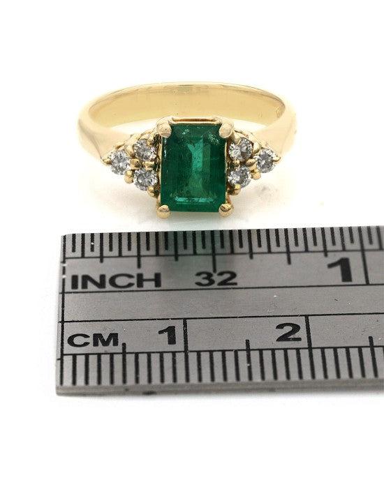 Emerald Cut Emerald and Diamond Ring