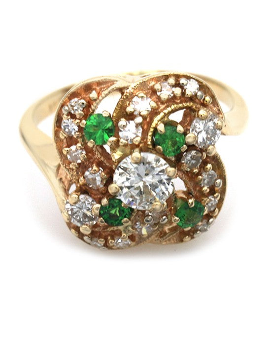 Diamond and Tsavorite Cluster Crossover Ring
