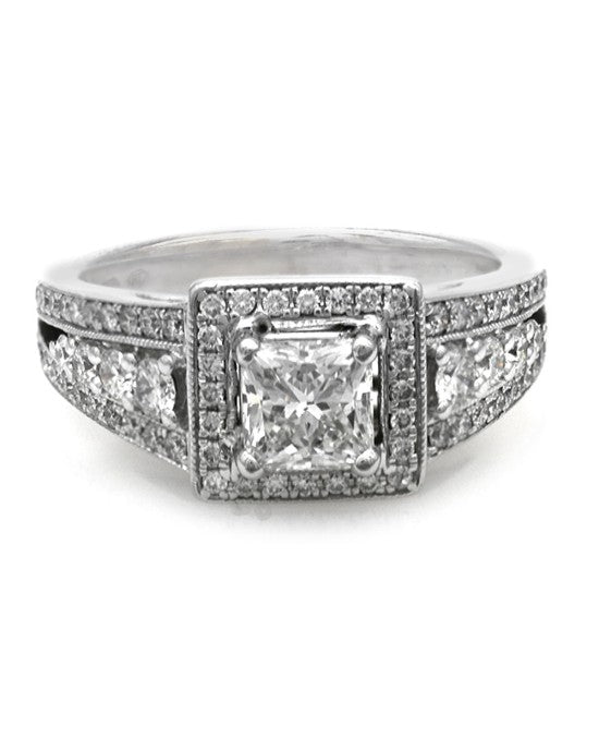 GIA Certified Diamond Pave Halo Ring in White Gold