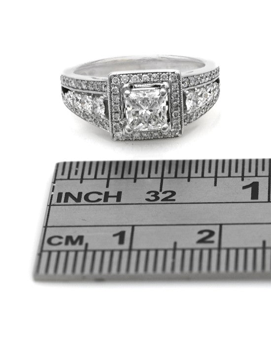 GIA Certified Diamond Pave Halo Ring in White Gold