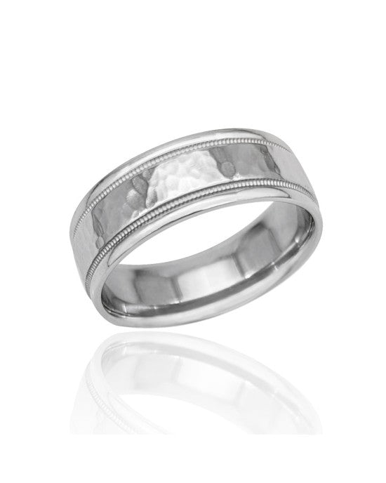 Gentleman's Platinum Hammered Milgrain Comfort Band