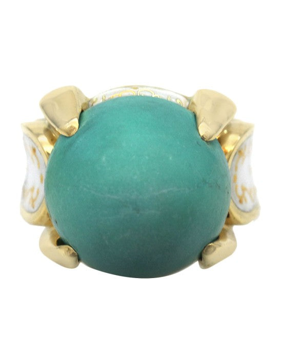 Turquoise and Enamel Bullet Ring in Yellow Gold