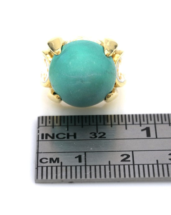 Turquoise and Enamel Bullet Ring in Yellow Gold