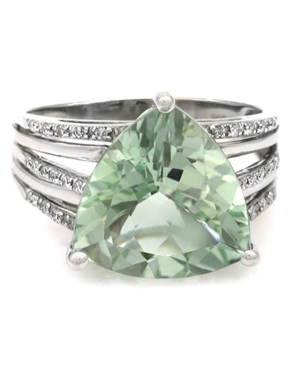 Prasiolite and Diamond Accent Ring