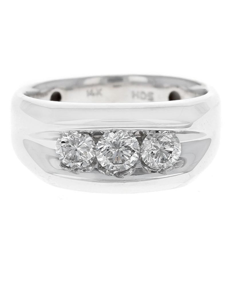 Gentlemans 3 Stone Diamond Tapered Ring