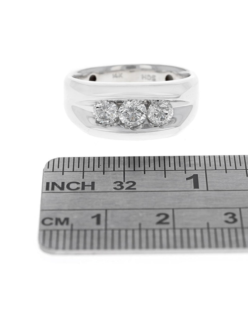 Gentlemans 3 Stone Diamond Tapered Ring