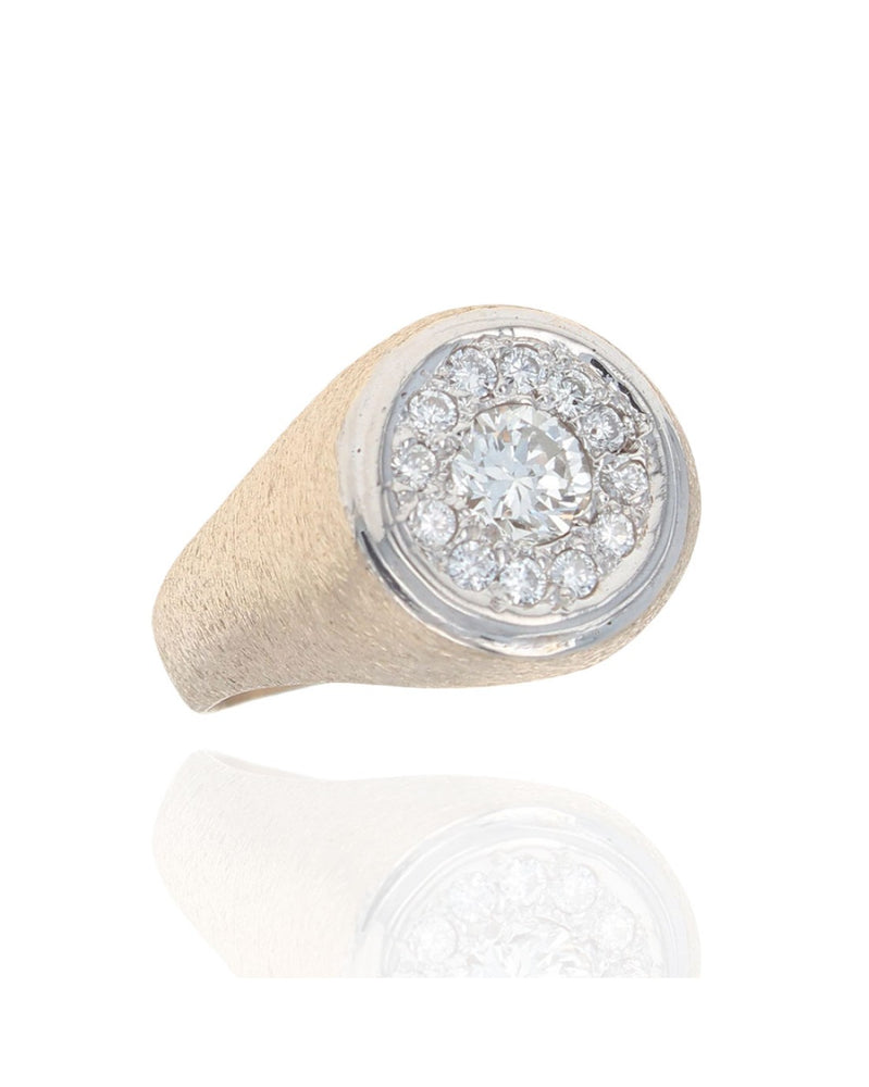 Gentlemen's Diamond Halo Ring in White and Yellow Gold