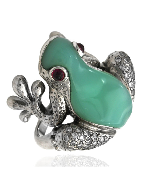 Chrysoprase, Ruby and Diamond Frog Ring