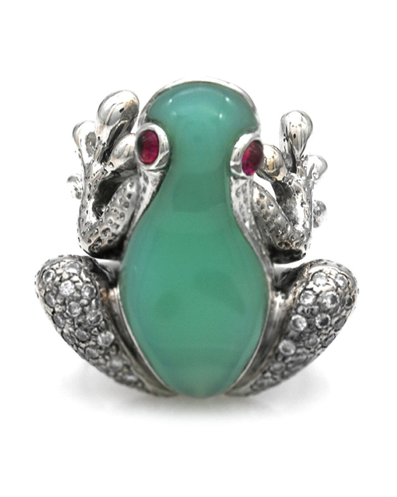 Chrysoprase, Ruby and Diamond Frog Ring