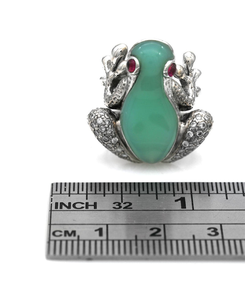 Chrysoprase, Ruby and Diamond Frog Ring