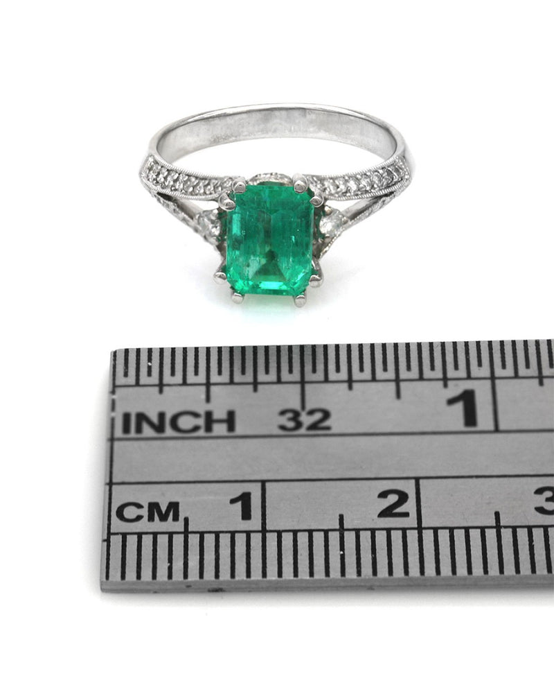 Emerald and Diamond Split Shank Ring