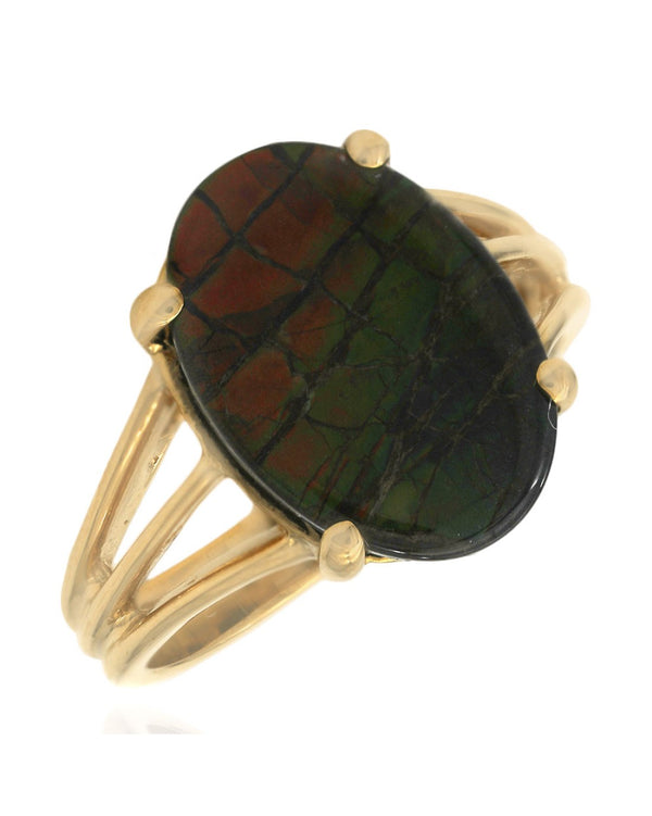 Oval Ammolite Ring in Yellow Gold