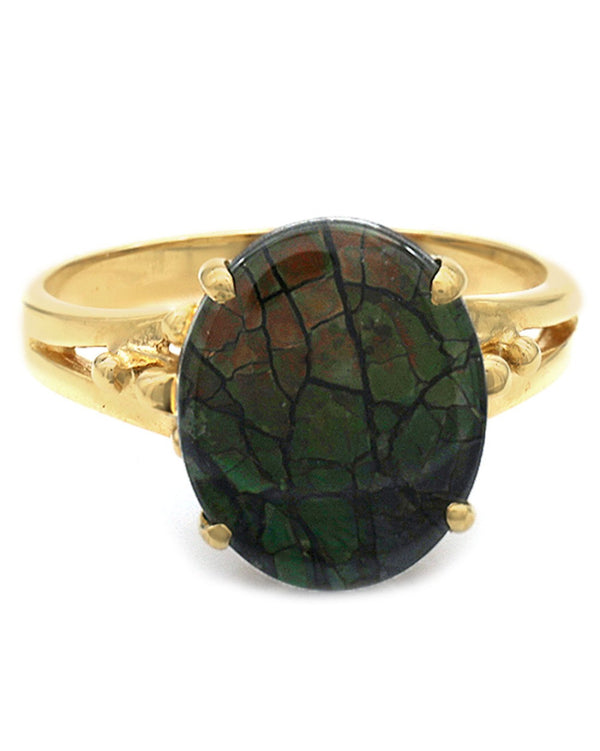 Oval Ammolite Ring in Yellow Gold