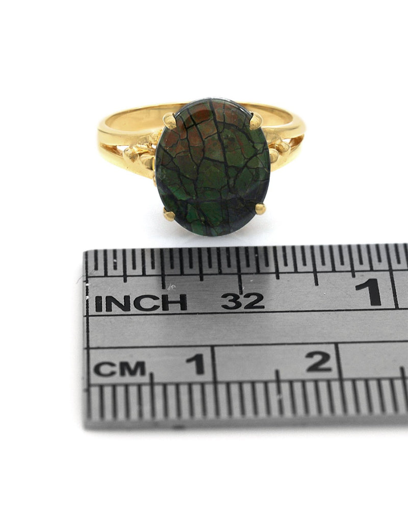 Oval Ammolite Ring in Yellow Gold