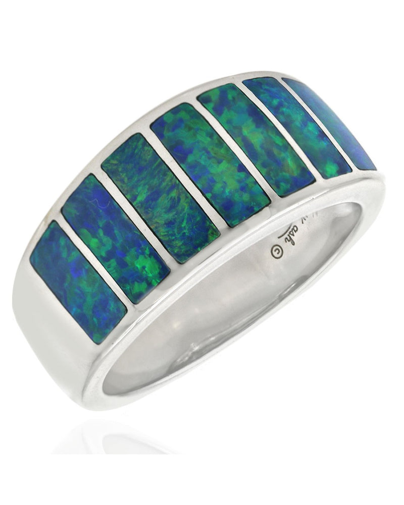Ethiopian Opal Inlay Tapered Band in White Gold