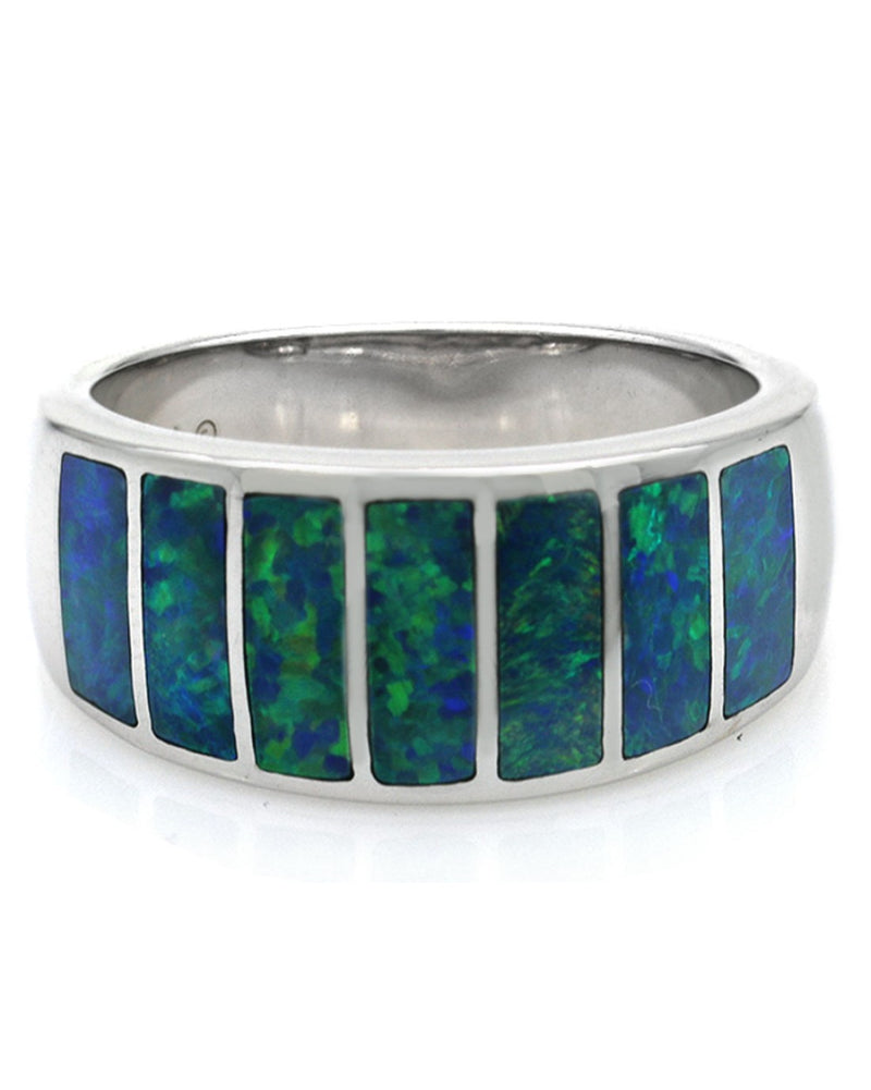 Ethiopian Opal Inlay Tapered Band in White Gold