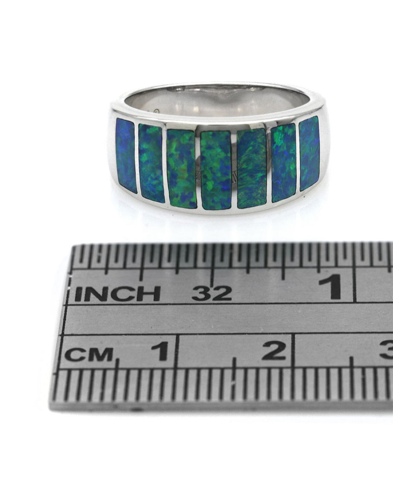 Ethiopian Opal Inlay Tapered Band in White Gold