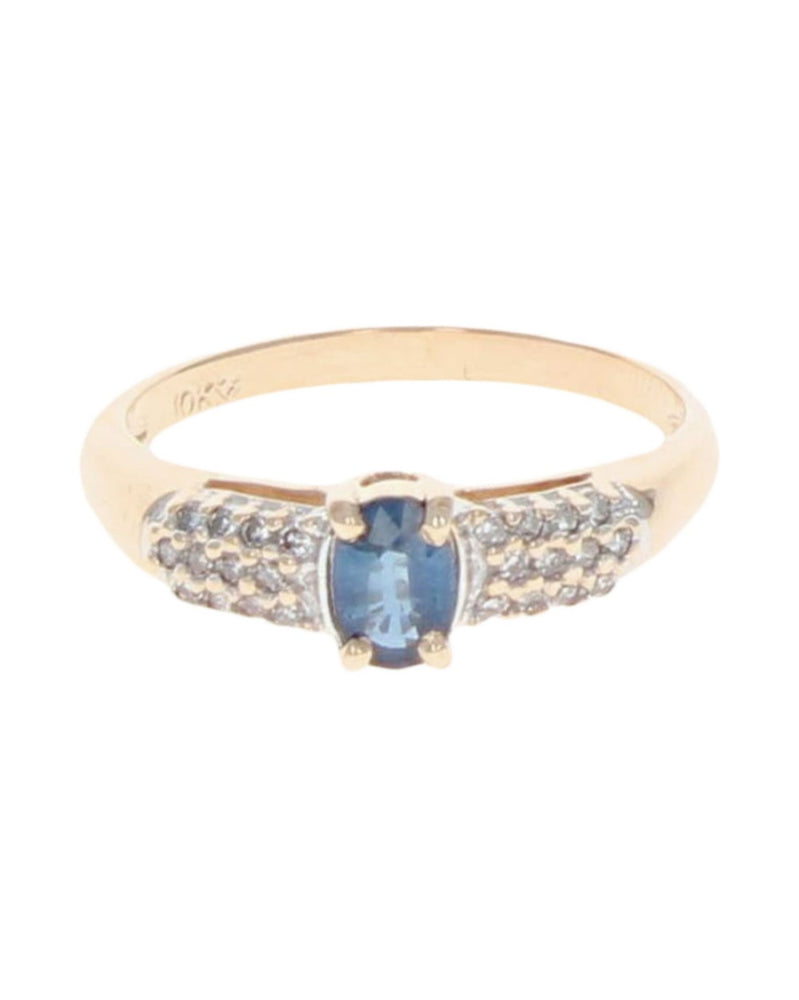 Blue Sapphire and Pave Diamond Ring in Yellow Gold
