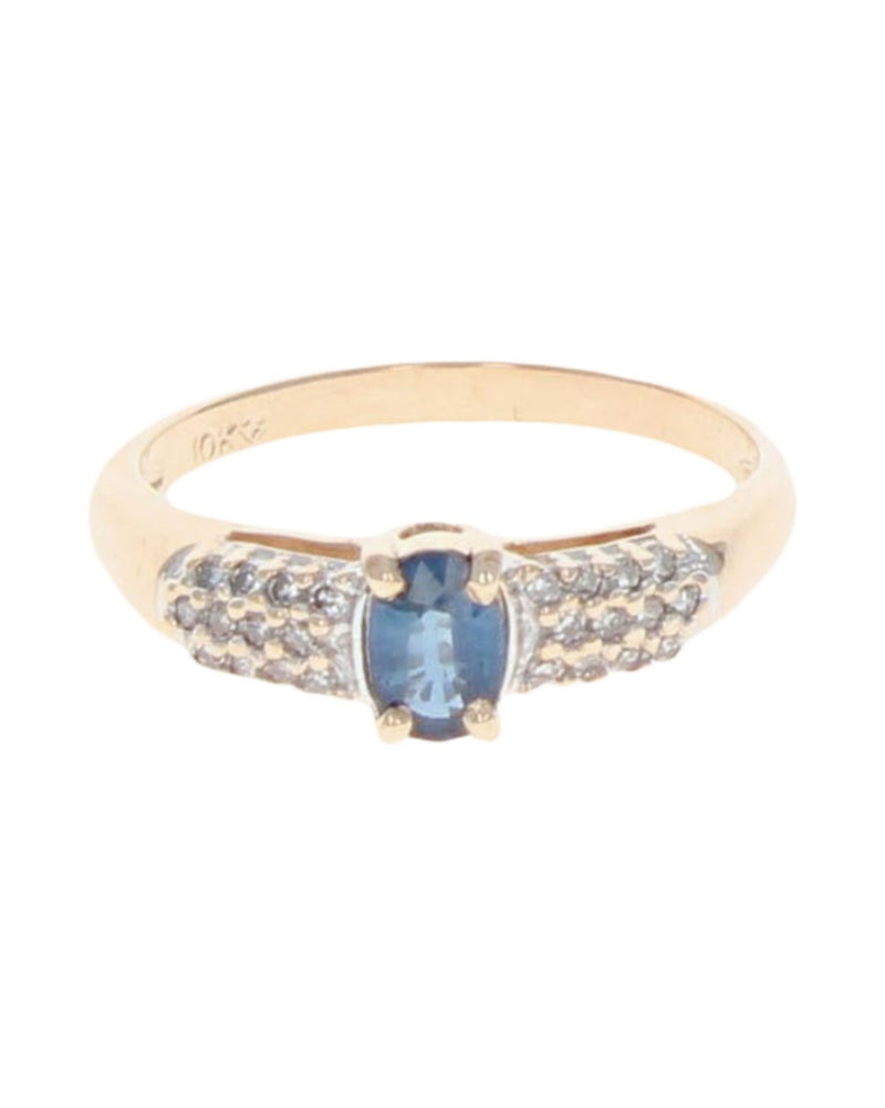 Blue Sapphire and Pave Diamond Ring in Yellow Gold