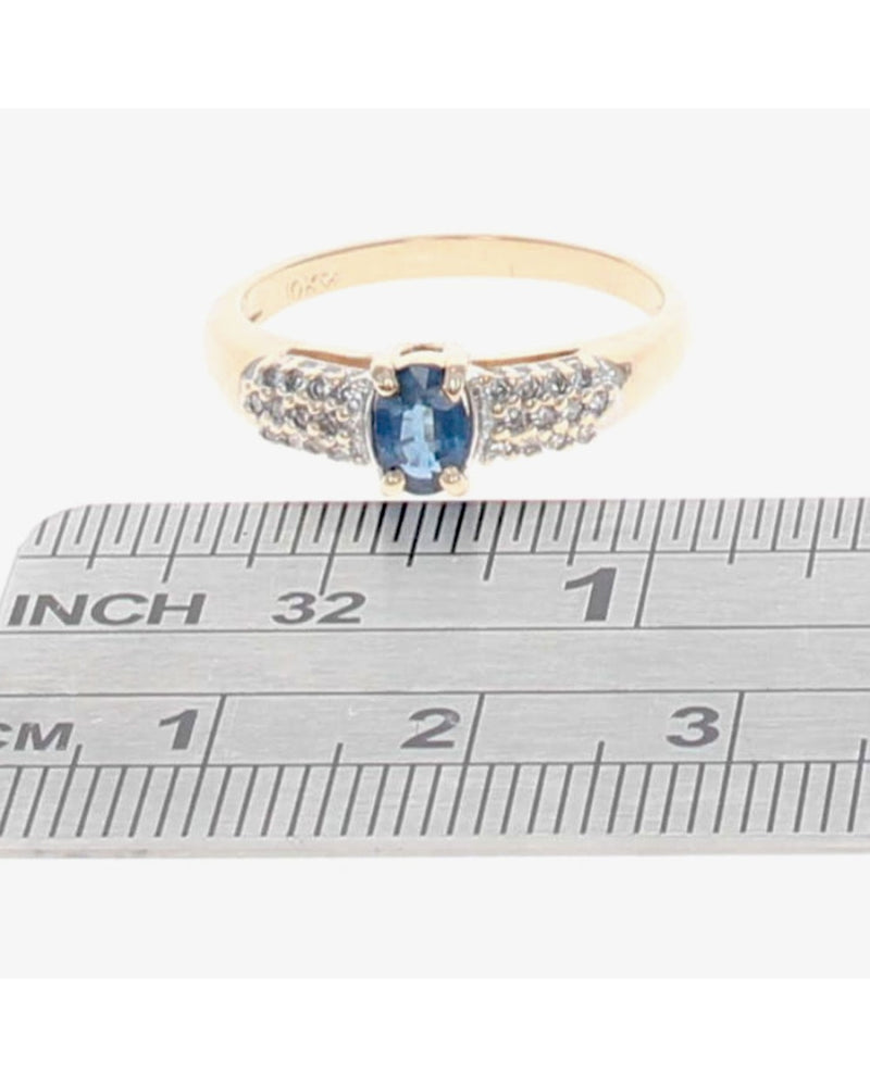 Blue Sapphire and Pave Diamond Ring in Yellow Gold