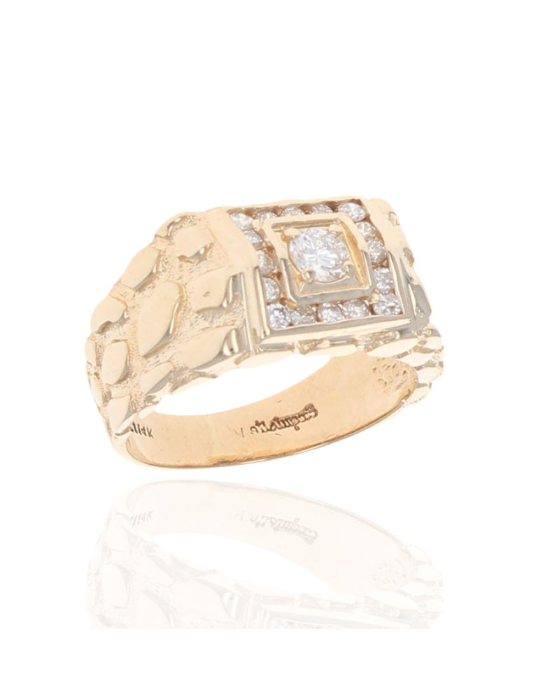 Gentlemen's Diamond Halo Nugget Ring in Yellow Gold