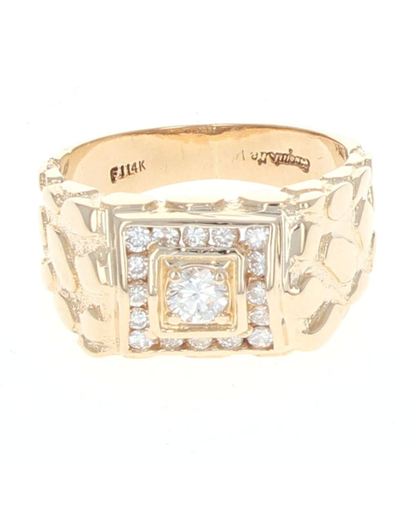 Gentlemen's Diamond Halo Nugget Ring in Yellow Gold