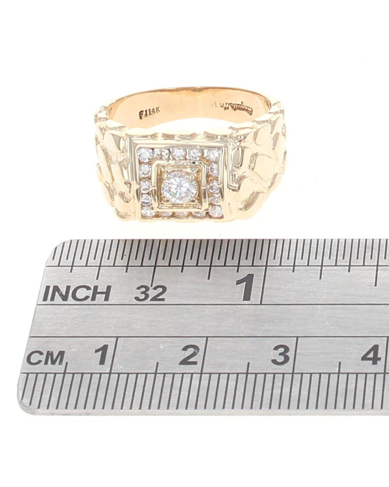 Gentlemen's Diamond Halo Nugget Ring in Yellow Gold