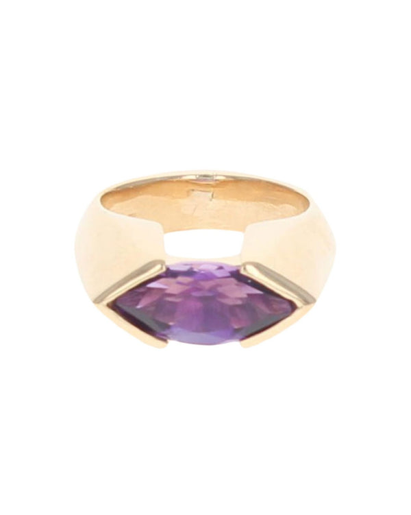Marquise Shaped Amethyst Ring in Yellow Gold