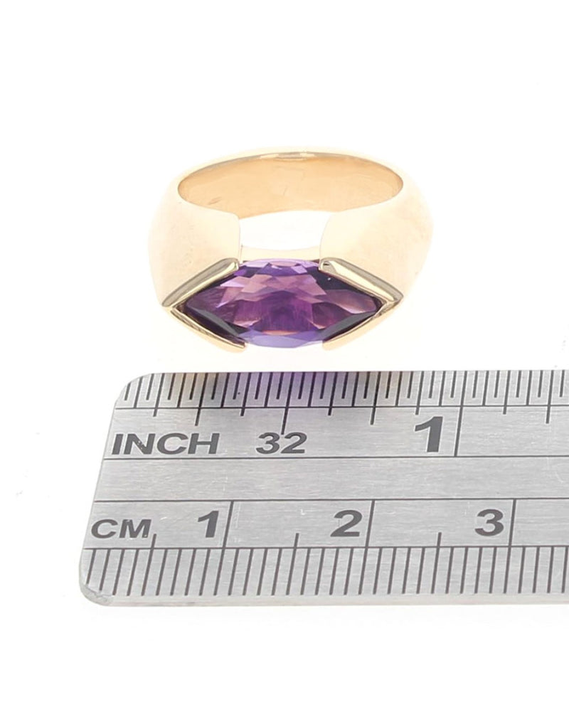 Marquise Shaped Amethyst Ring in Yellow Gold
