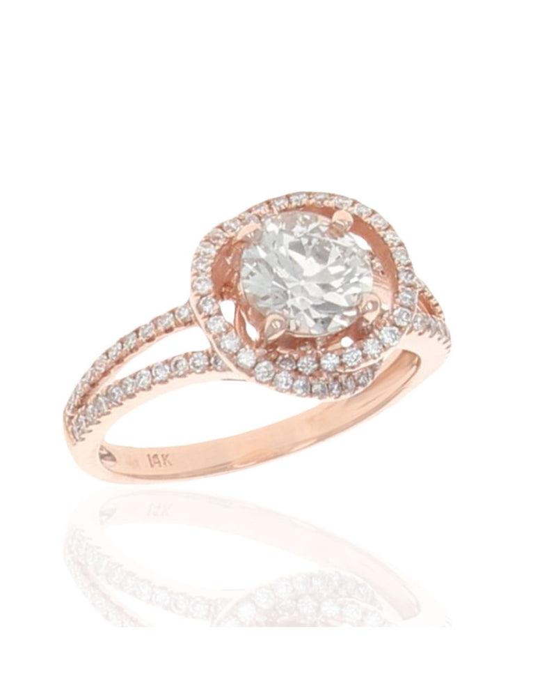 Diamond Halo Crossover Ring in Rose Gold