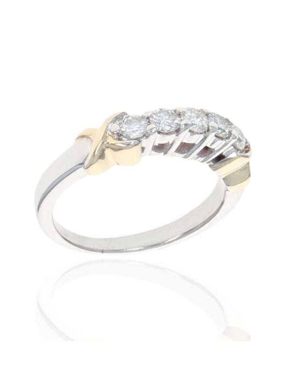 5 Stone Diamond Ring in White and Yellow Gold