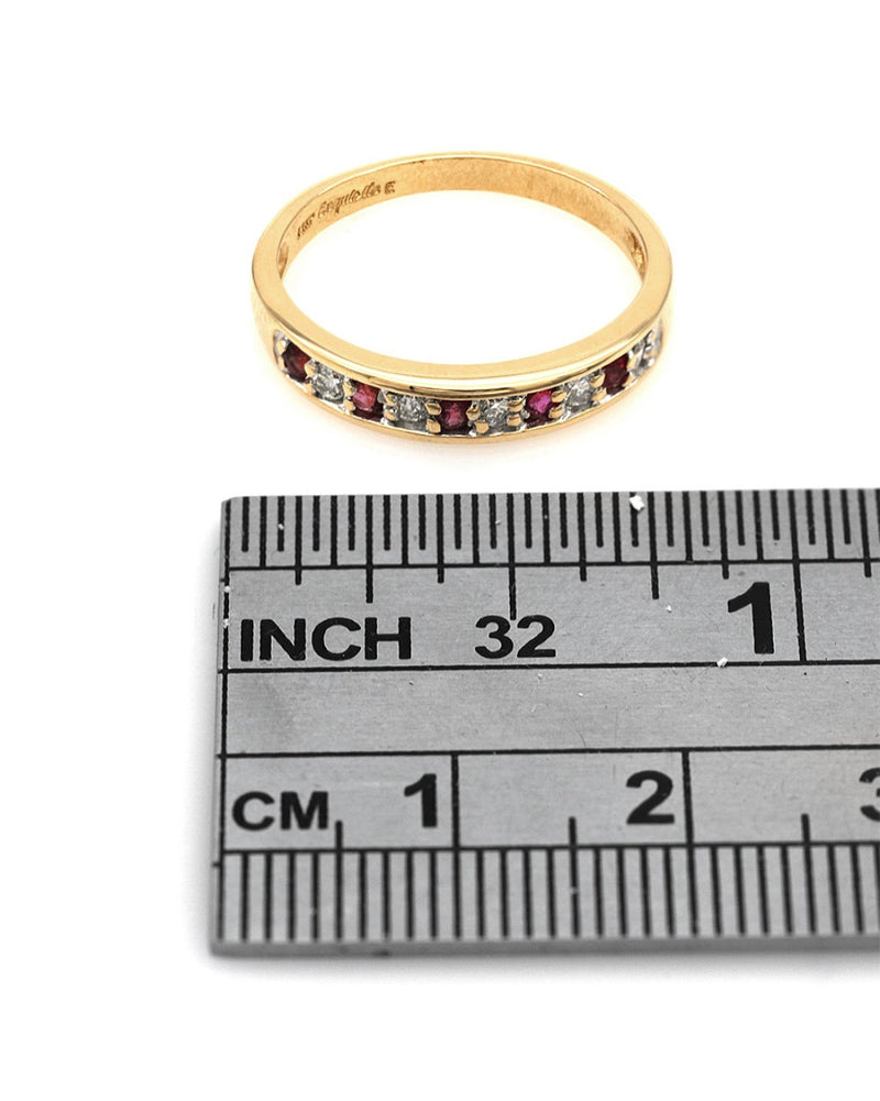 Alternating Ruby and Diamond Tapered Band in Yellow Gold